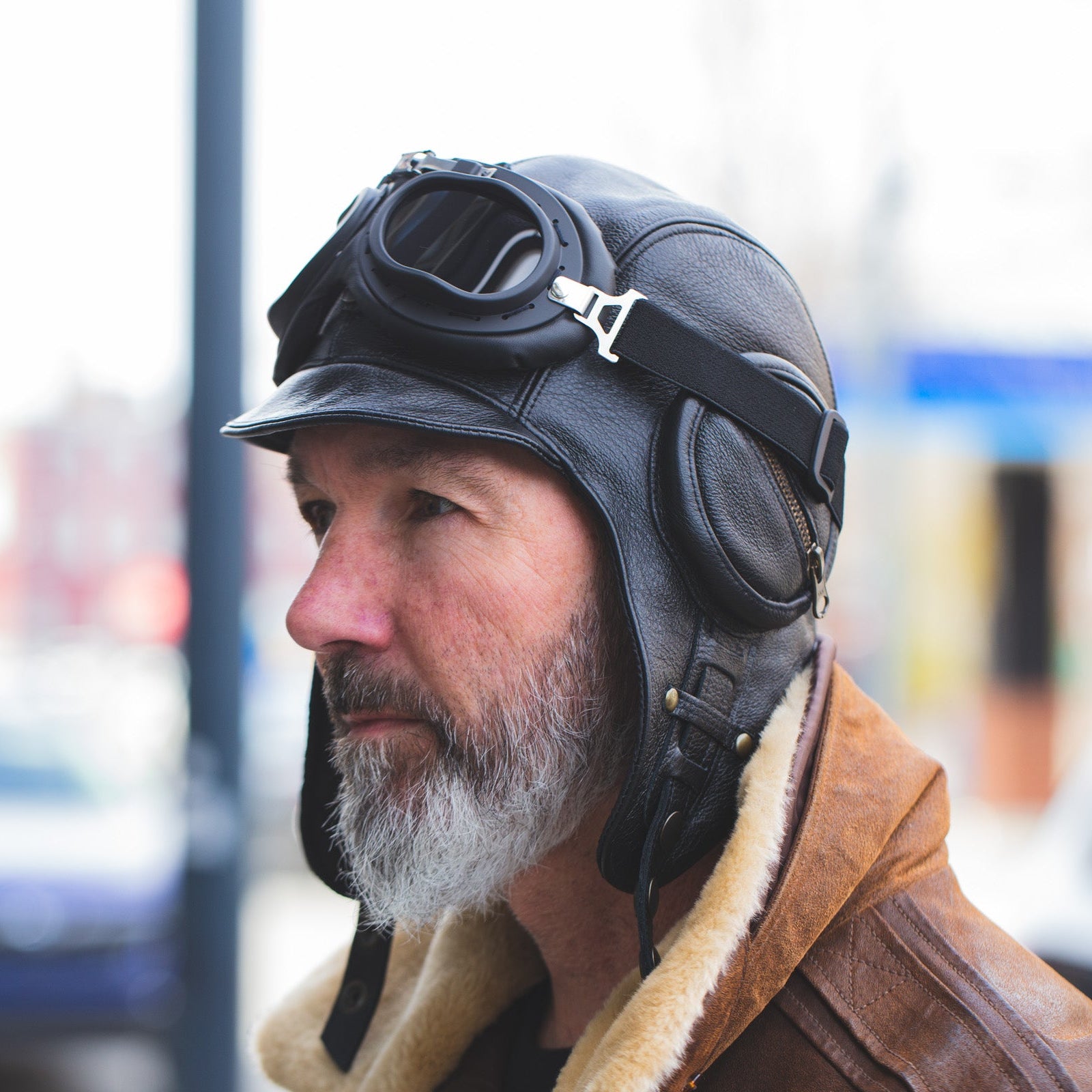 Casque d'aviateur en cuir noir - Modèle William