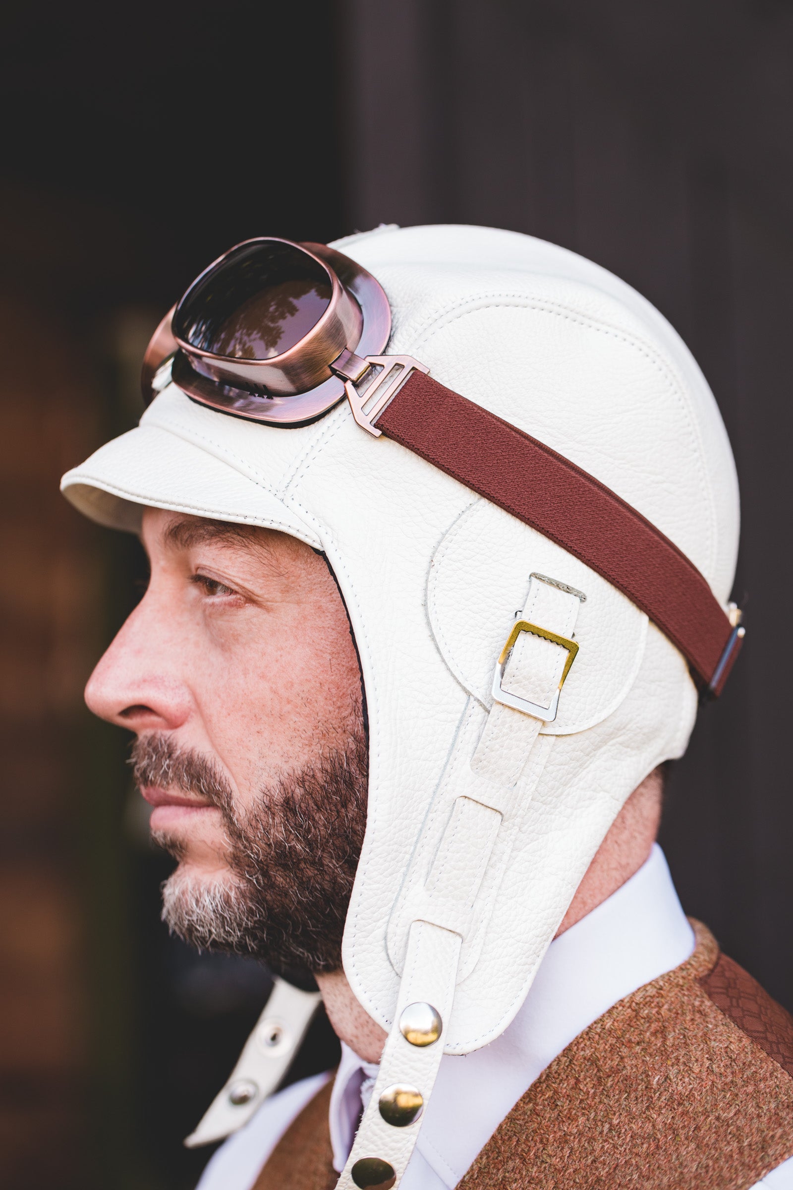 White Leather Aviator Hat - Simon Model