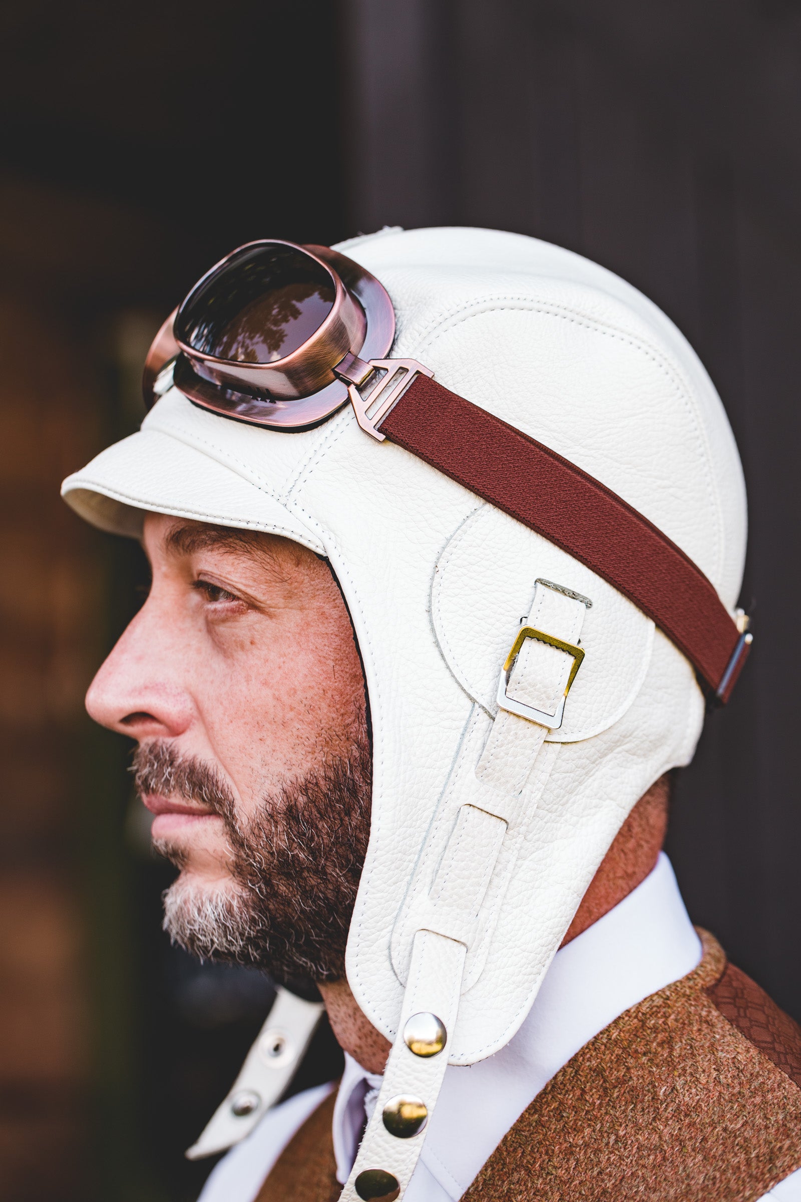 White Leather Aviator Hat - Simon Model