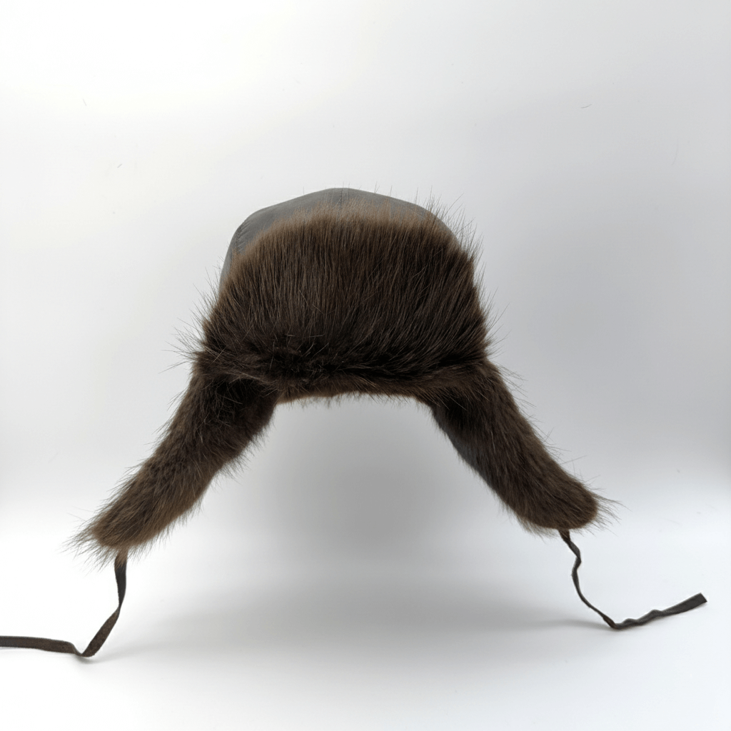 Beaver Fur Trapper Hat, Brown Leather