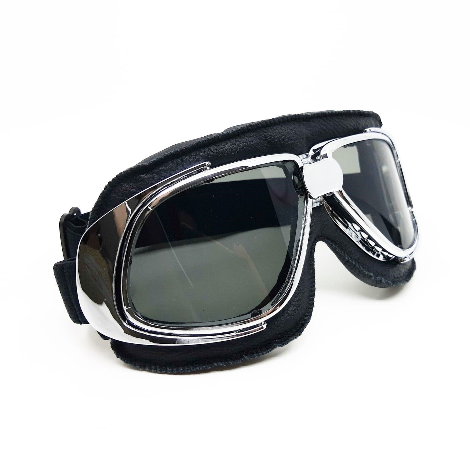 Chrome and Black Vintage Aviator Goggles