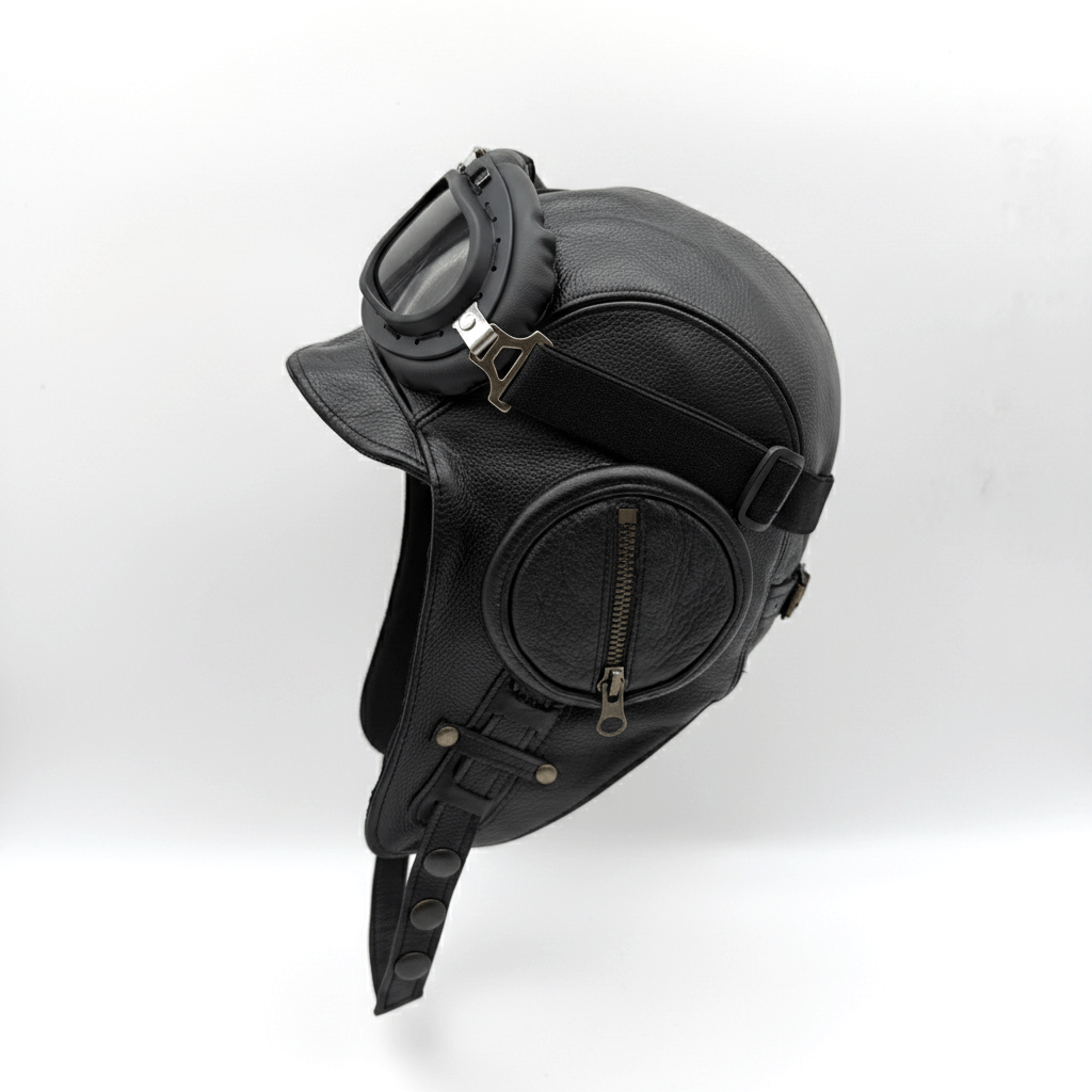 Chapeau aviateur en cuir noir - Modèle William