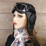 Black Leather Aviator Helmet - William Model without Visor