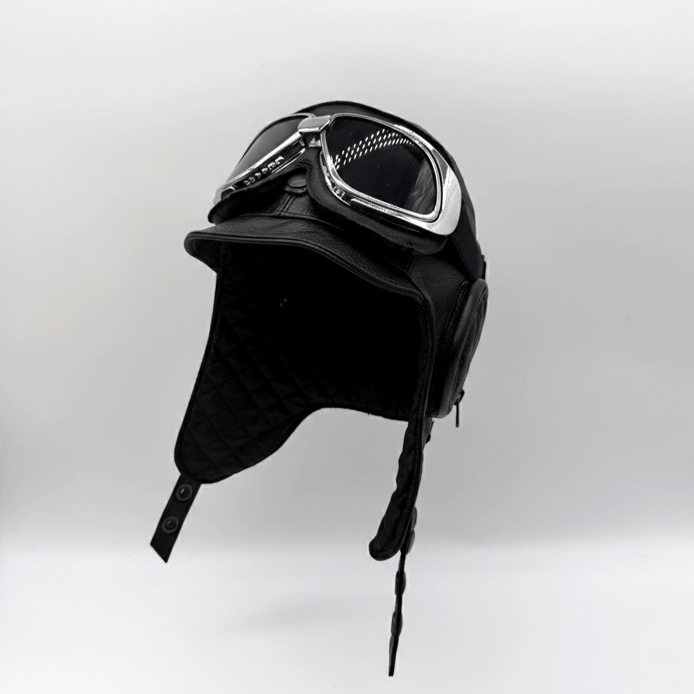 Black Leather Aviator Hat - William Model