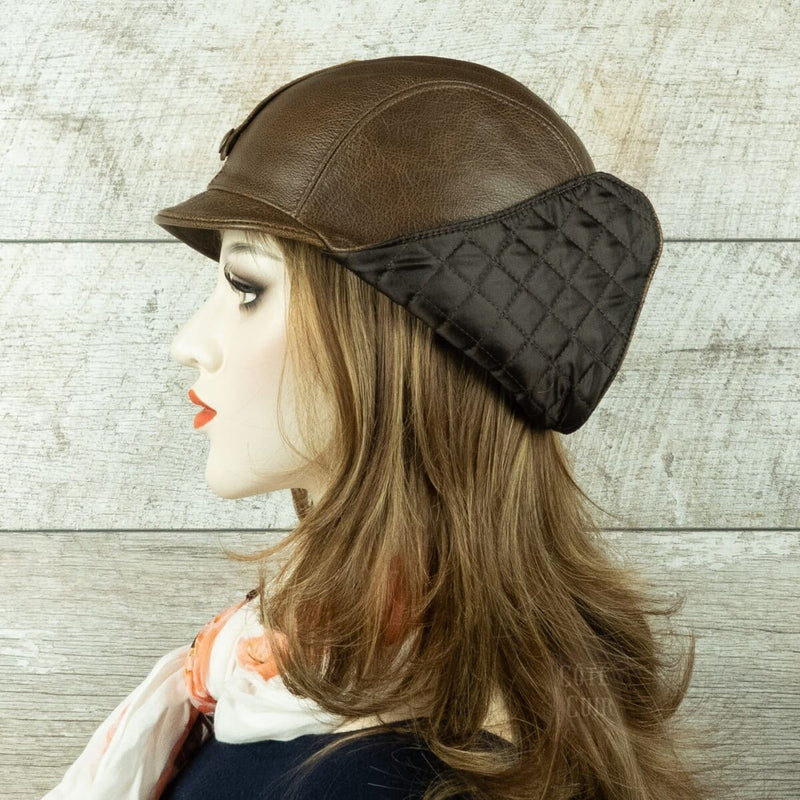 Brown leather aviator cap