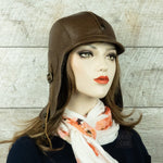 Brown leather aviator hat