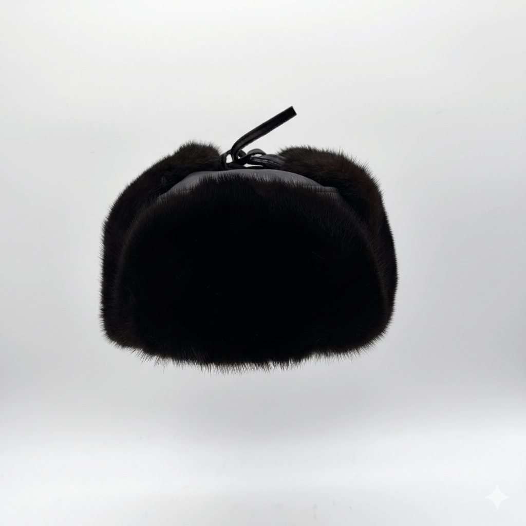 Chapeau russe Ushanka en fourrure de vison marron pour homme, cuir marron