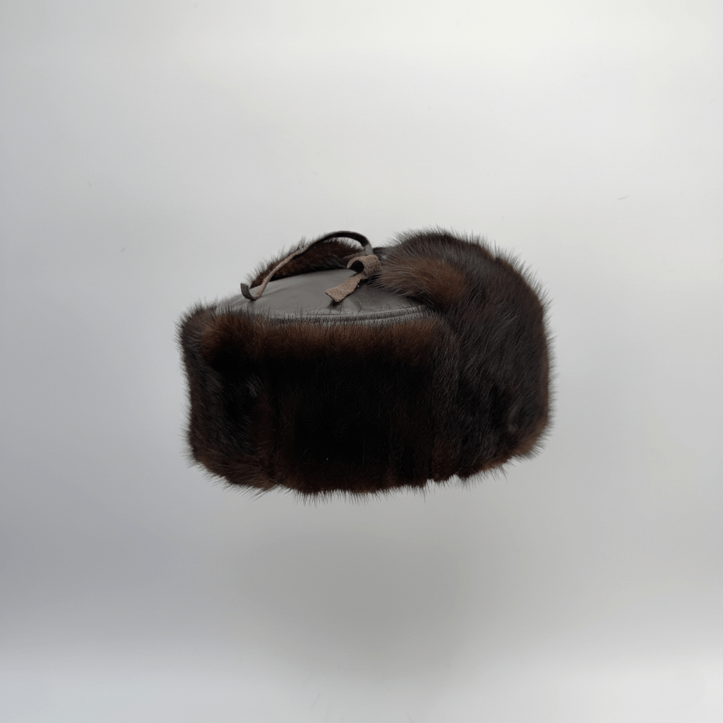 Chapeau russe Ushanka en fourrure de vison marron pour homme, cuir marron