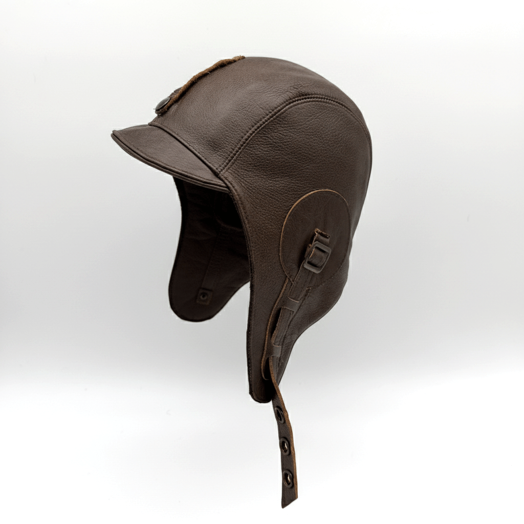 Chestnut Brown Leather Aviator Hat - Simon Model