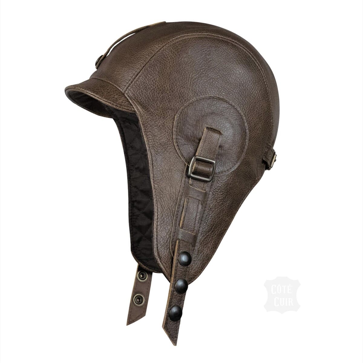 chestnut brown leather aviator hat