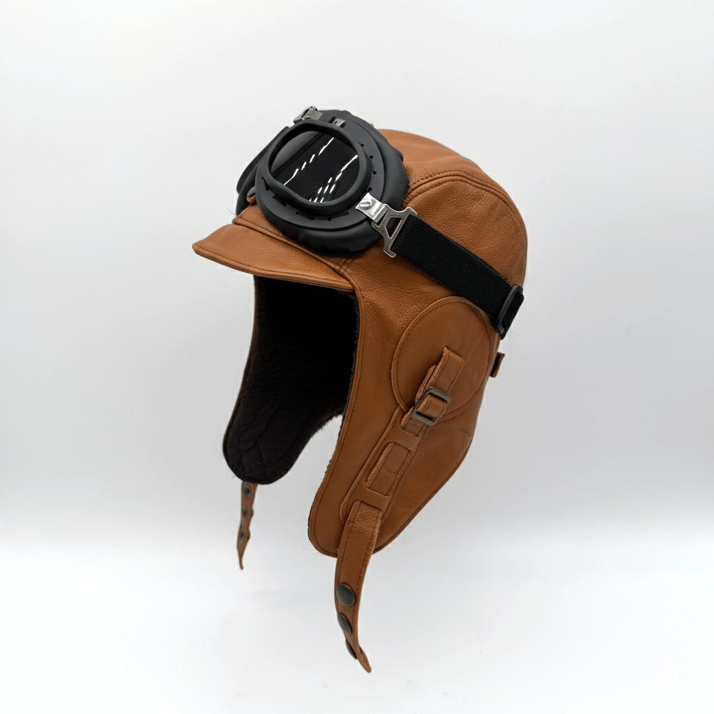 Cognac Leather Aviator Hat – Simon Model