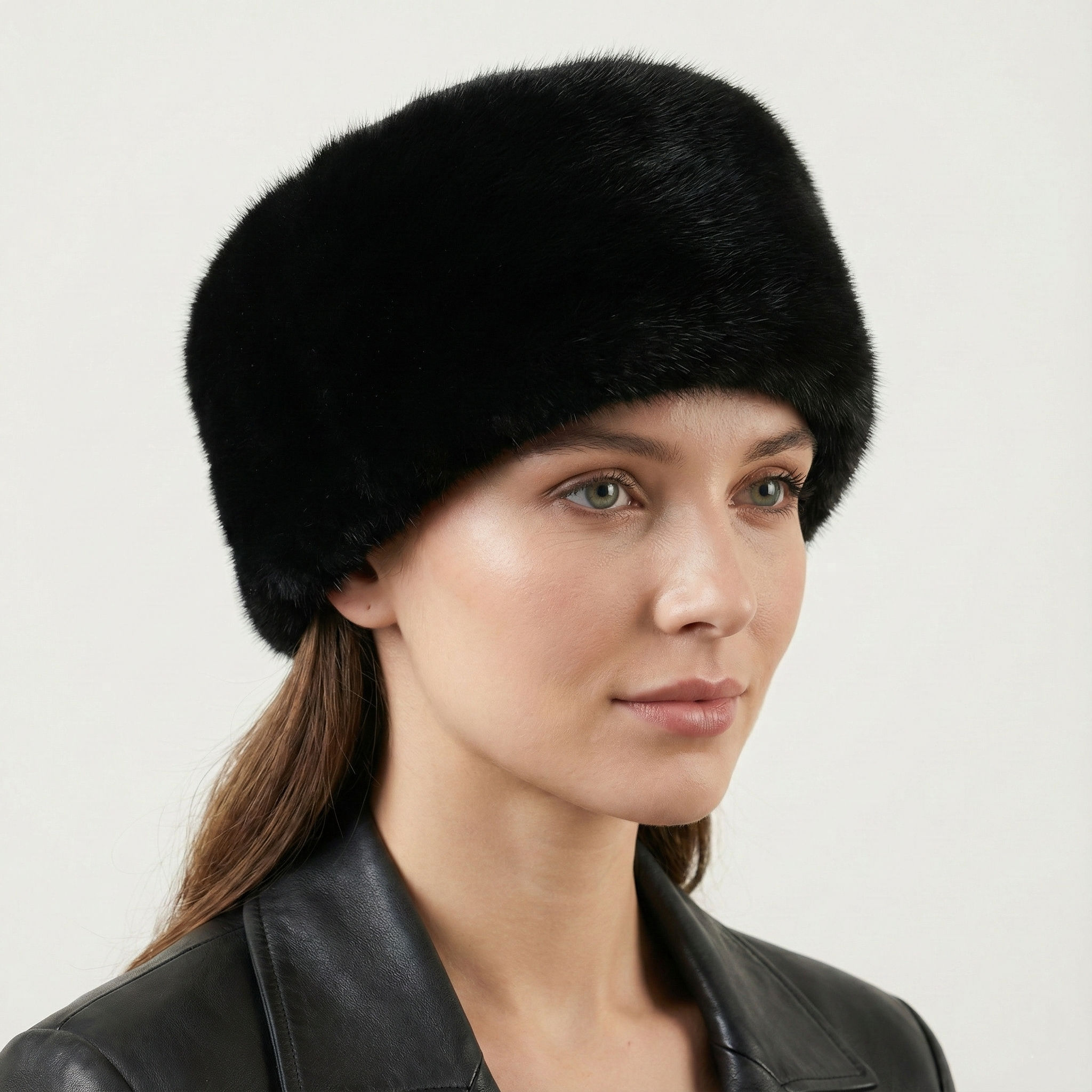 Black Leather and Recycled Mink Cloche Hat – Vintage 1920s Style