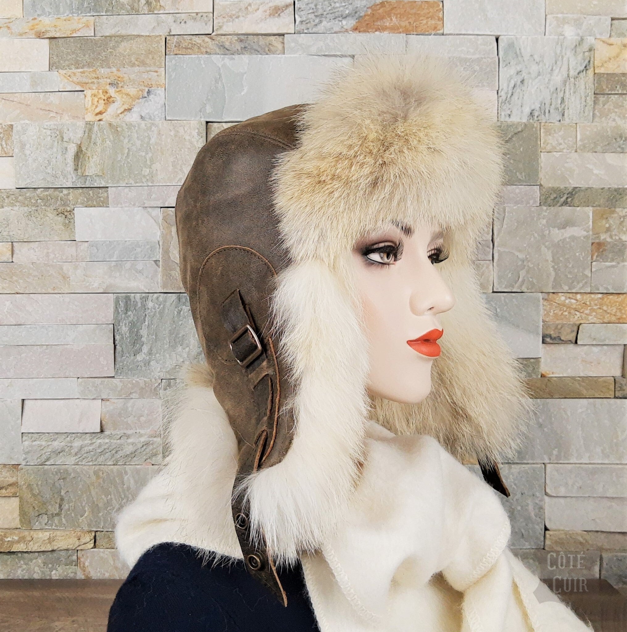 coyote fur aviator hat