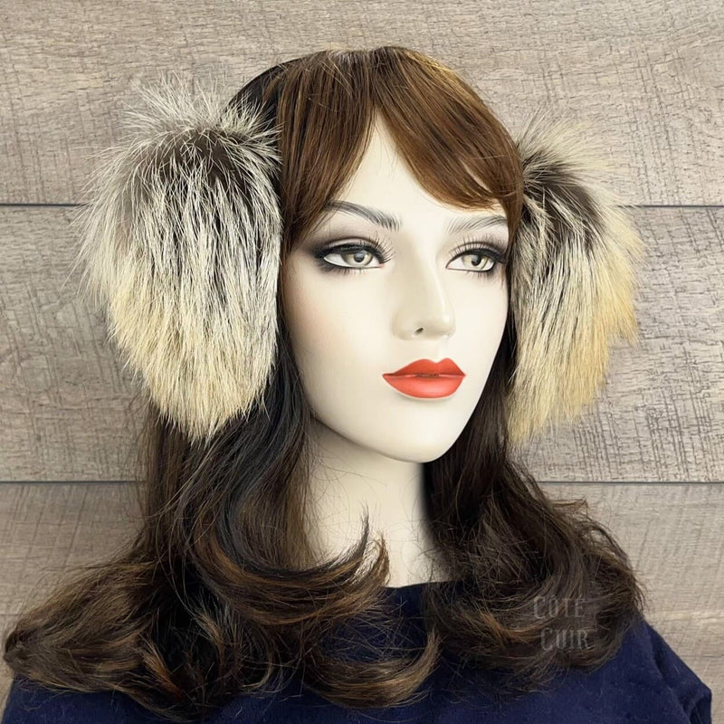 cross fox fur earmuffs