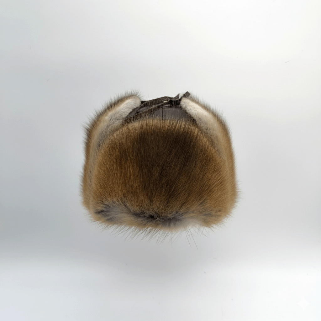 Side view of Recycled Natural Muskrat Fur Aviator Hat Charles Model