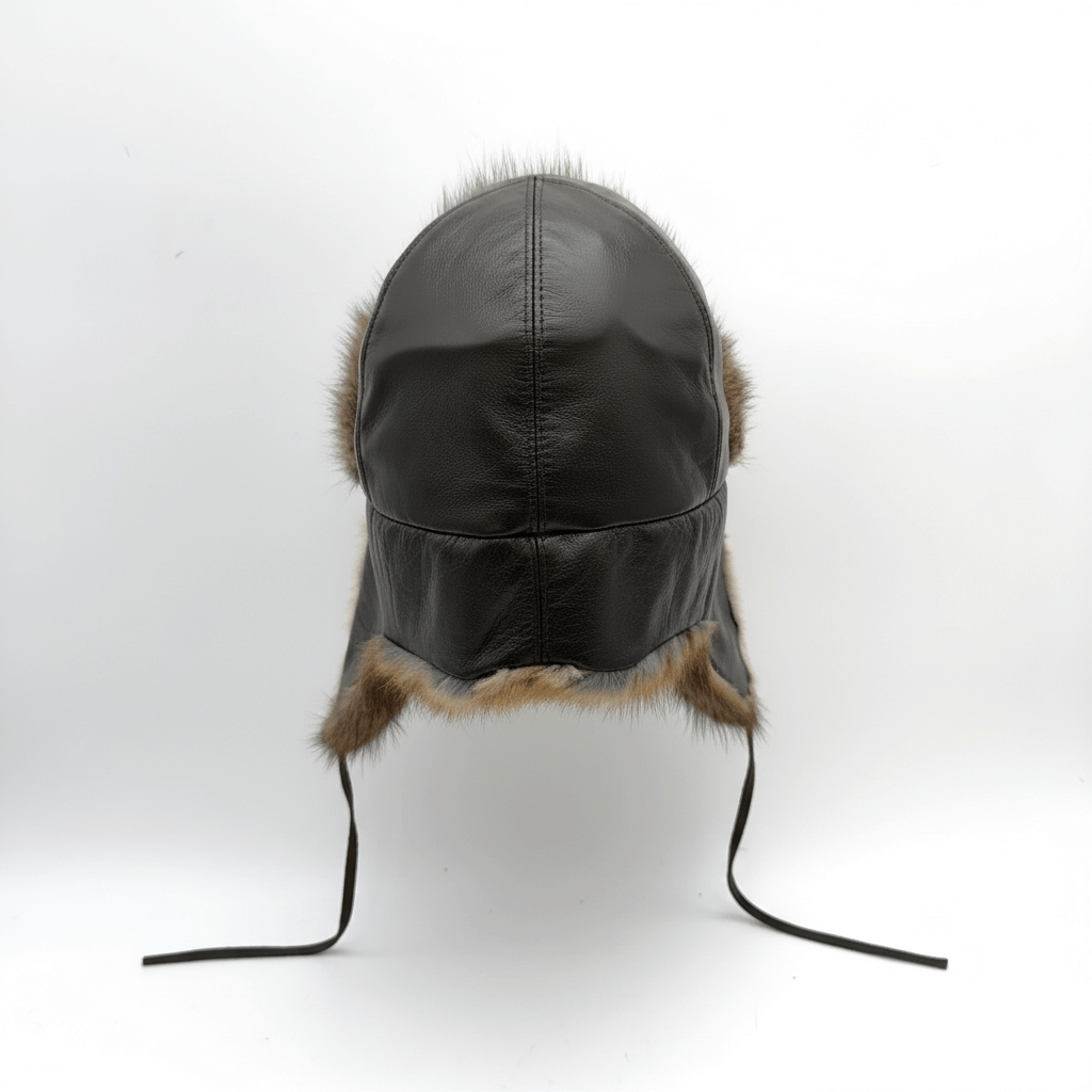 Natural Muskrat Fur Aviator Hat, Black Leather - Charles Model