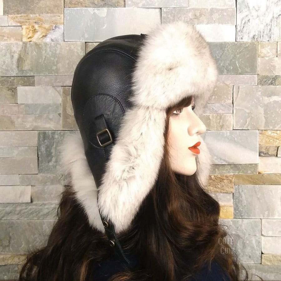 White & Black Faux Fur Trapper Hats