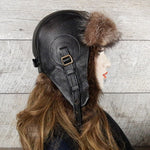 fur and leather hat
