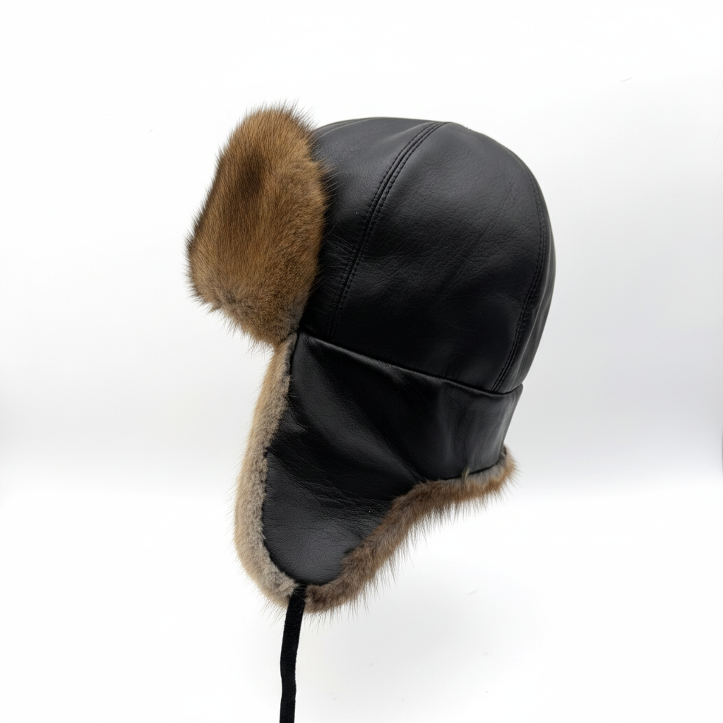 Chapeau aviateur en fourrure de rat musqué naturelle - Modèle Charles