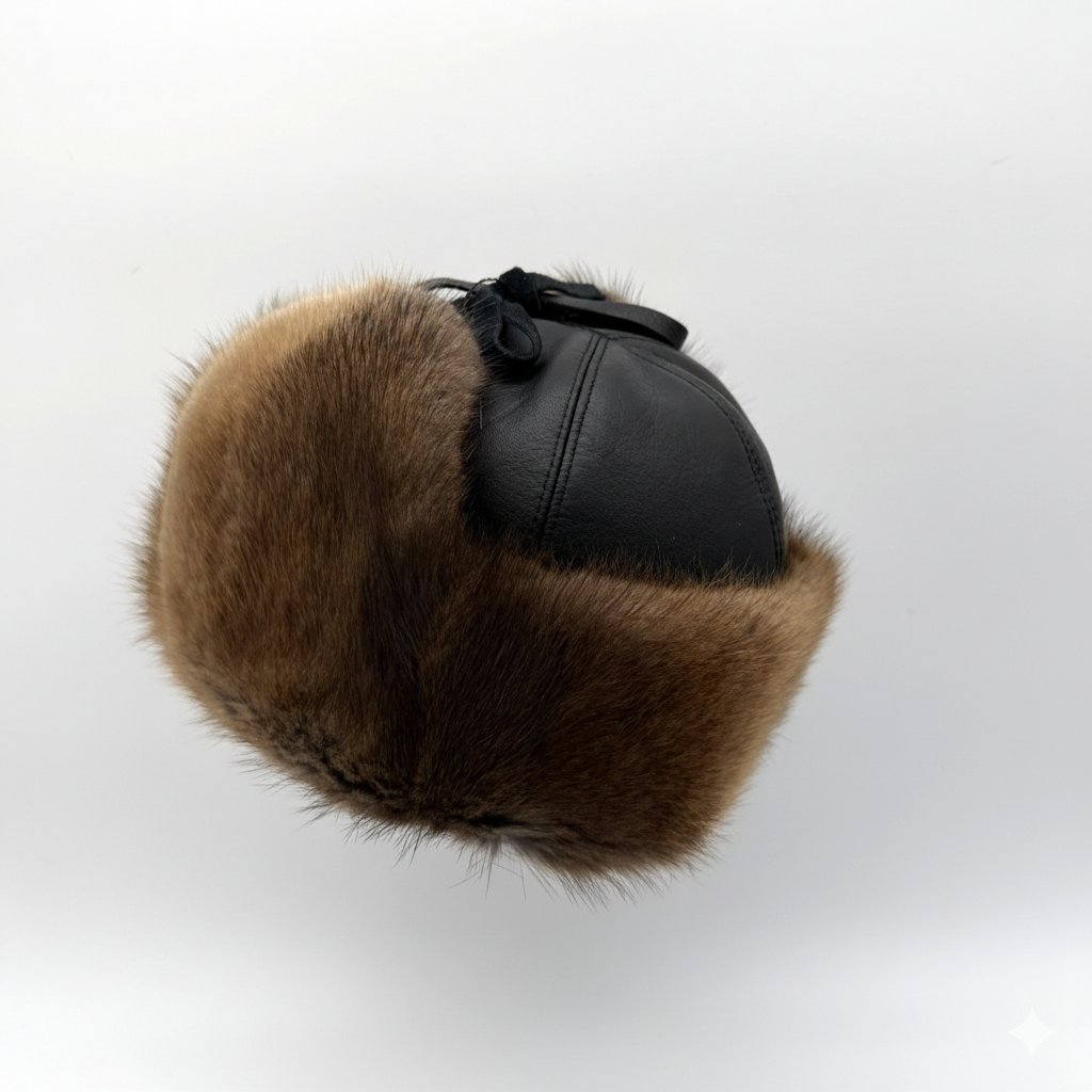 Chapeau aviateur en fourrure de rat musqué naturelle - Modèle Charles