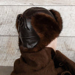 Brown Mink Fur Aviator Hat, Brown Leather - Charles Model