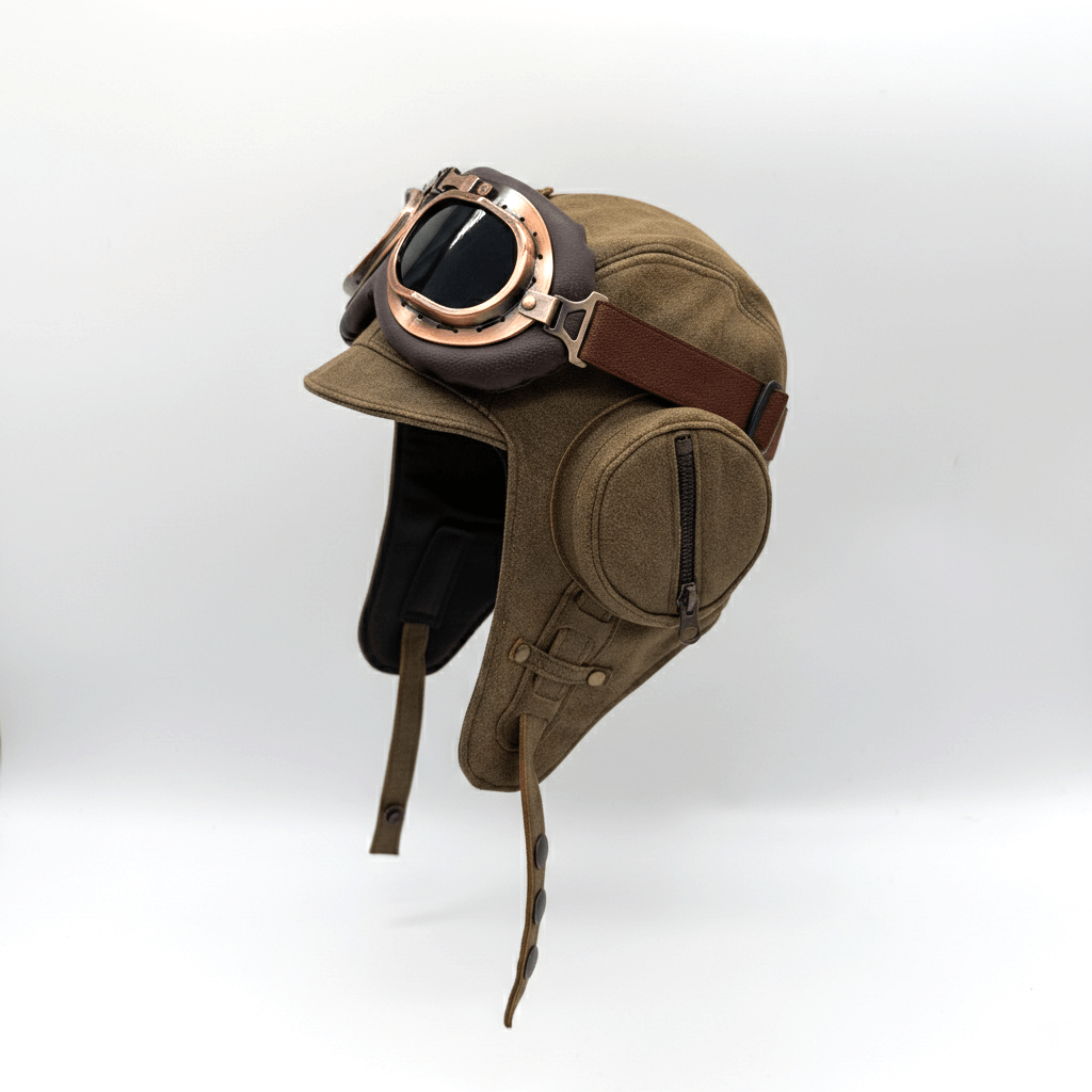 Casque aviateur en cuir marron antique - Modèle William