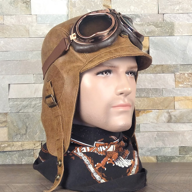 tan leather aviator hat