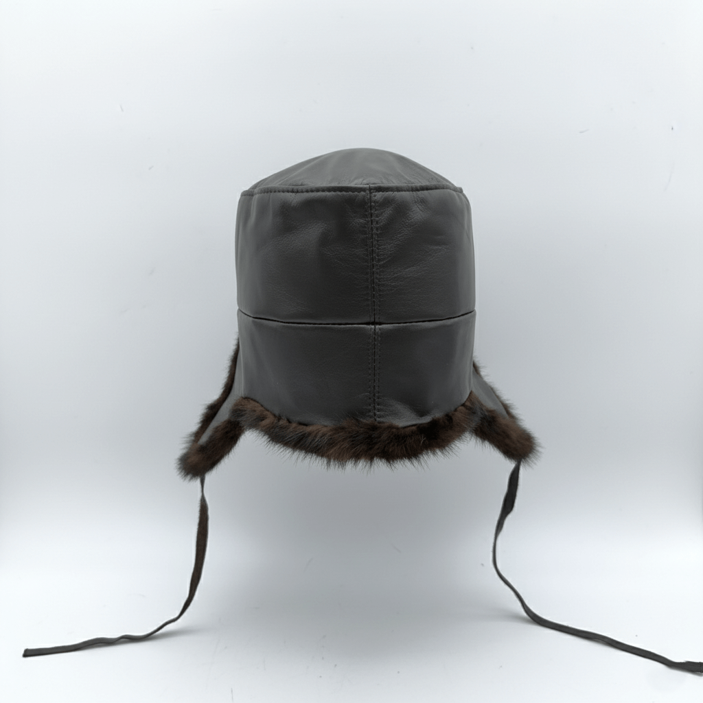 Chapeau russe Ushanka en fourrure de vison marron pour homme, cuir marron