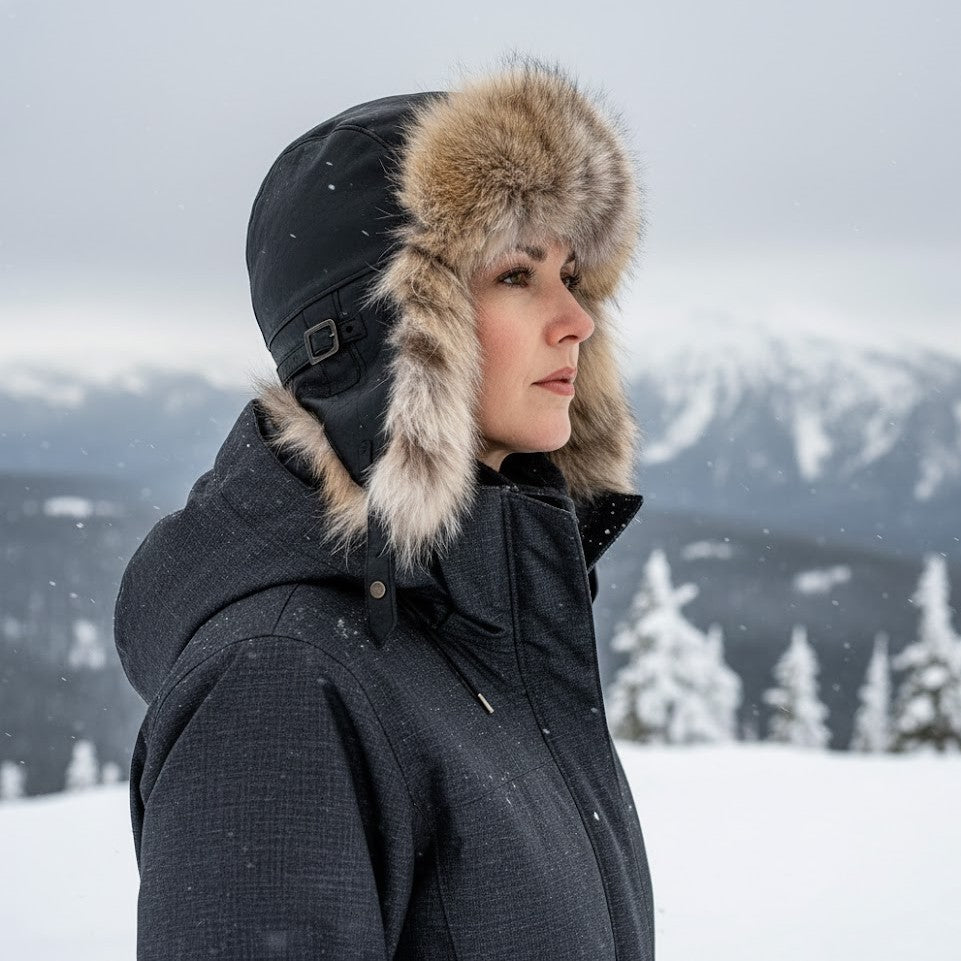 Lynx Fur Aviator Hat, Black Leather - Simon Model