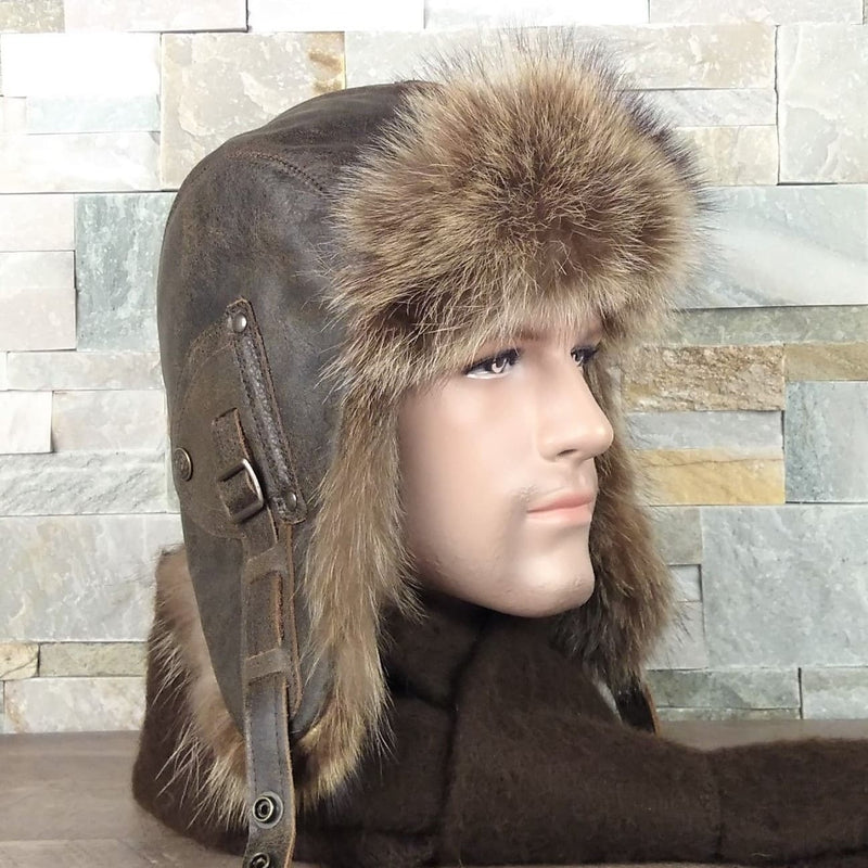Men's Fur Aviator Hat - Cote Cuir – Cote Cuir Leather