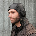 Black Leather Aviator Helmet - William Model without Visor