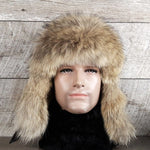 Wolf Fur Aviator Hat, Black Leather - Simon Model