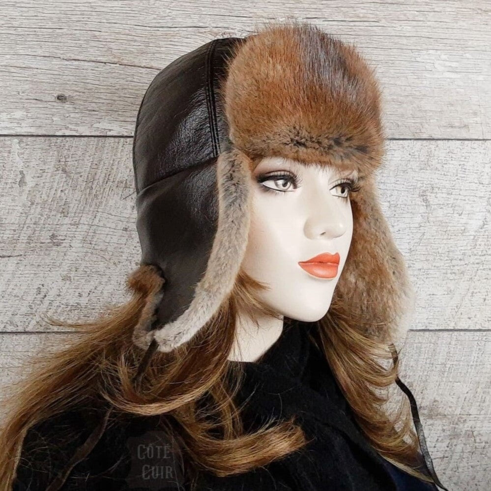 womens muskrat fur aviator hat