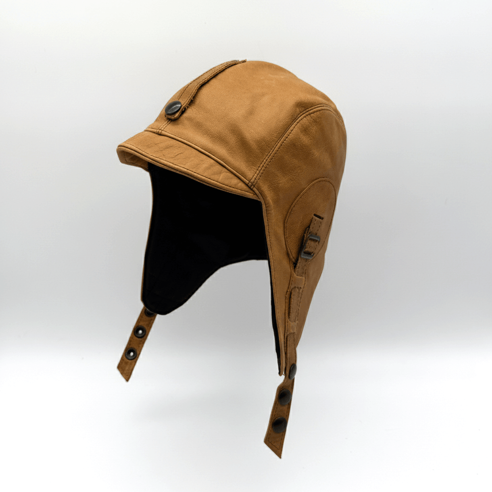 Tan Leather Aviator Hat | Women's Hat For Convertible Car Riding