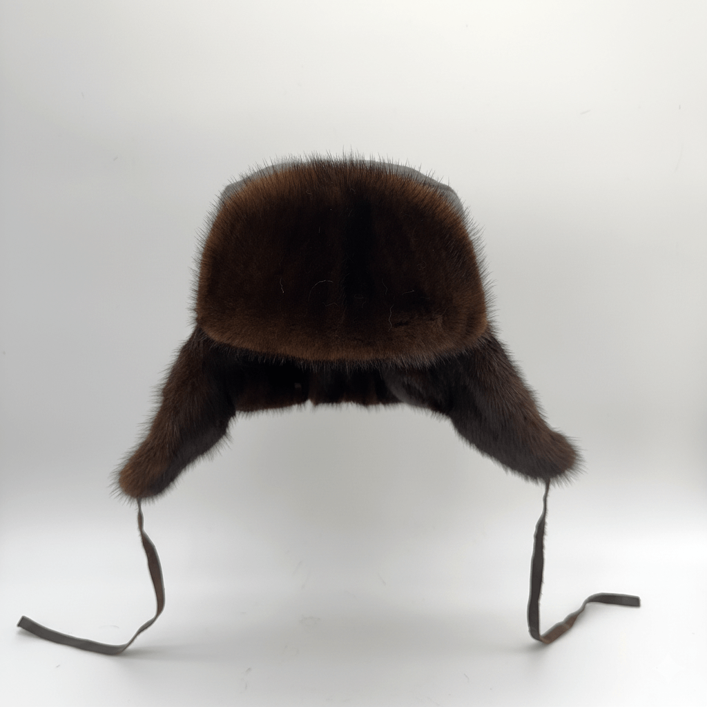 Chapeau russe Ushanka en fourrure de vison marron pour homme, cuir marron