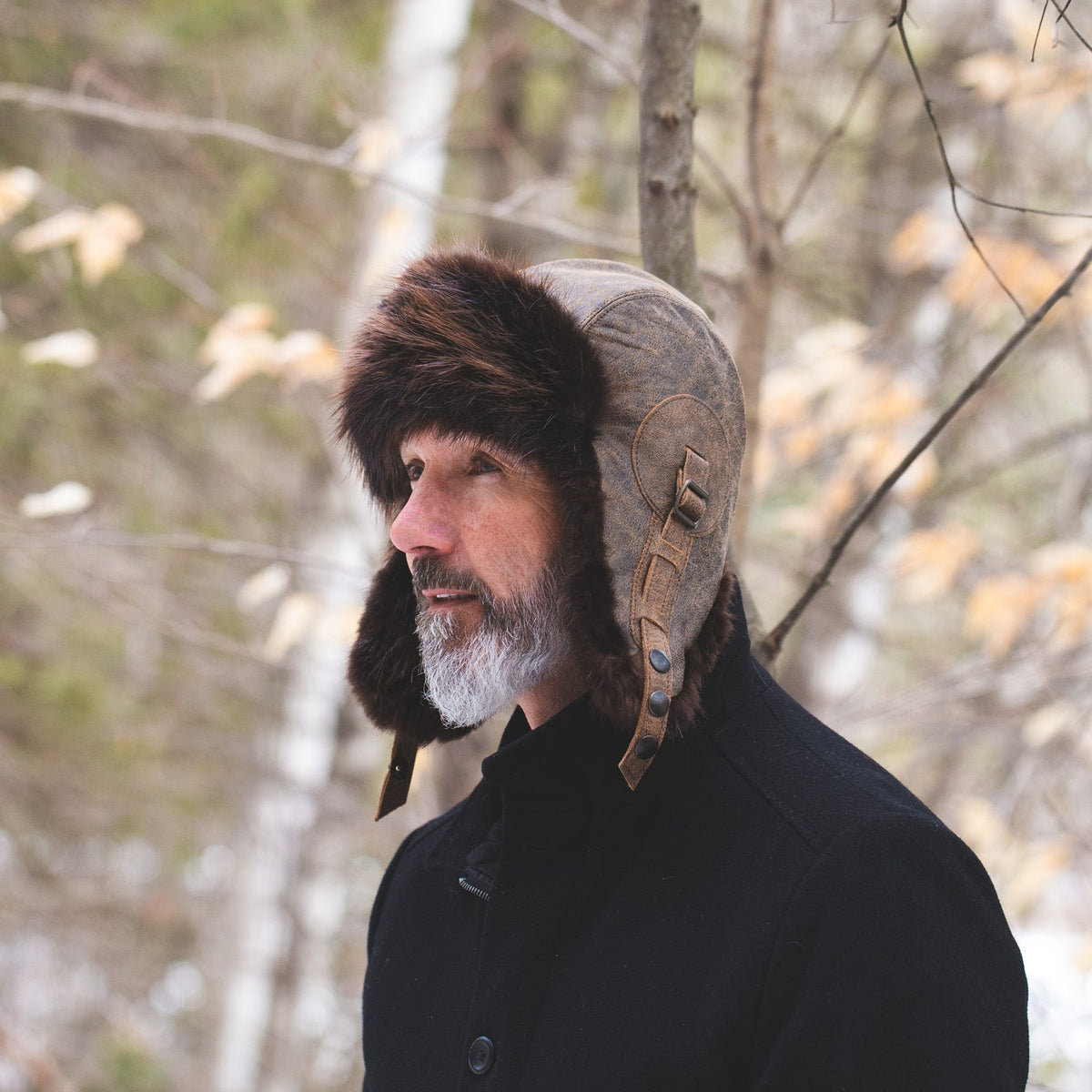 Vintage Real Fur Hat Vintage Rodeo Leather Rabbit Fur Aviator Hat for Men  main image 4