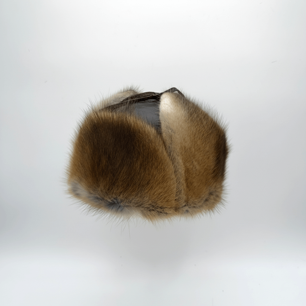 Recycled Natural Muskrat Fur Aviator Hat Charles Model styled for a vintage pilot look