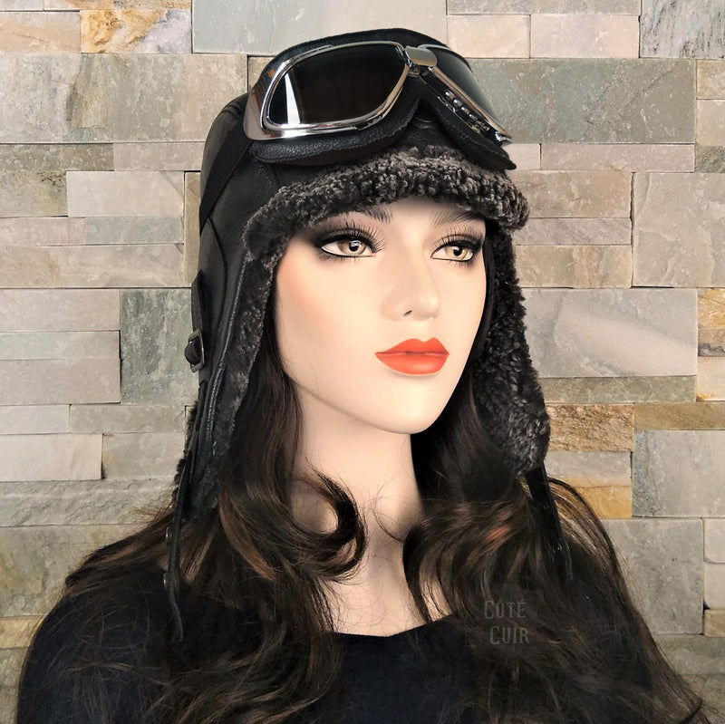 Bomber hat with goggles on sale