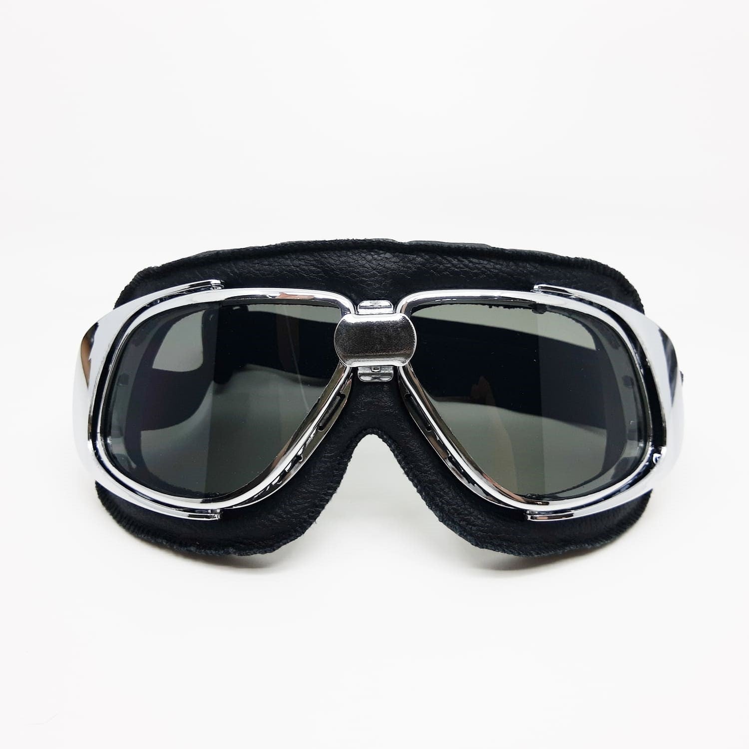 Chrome and Black Vintage Aviator Goggles