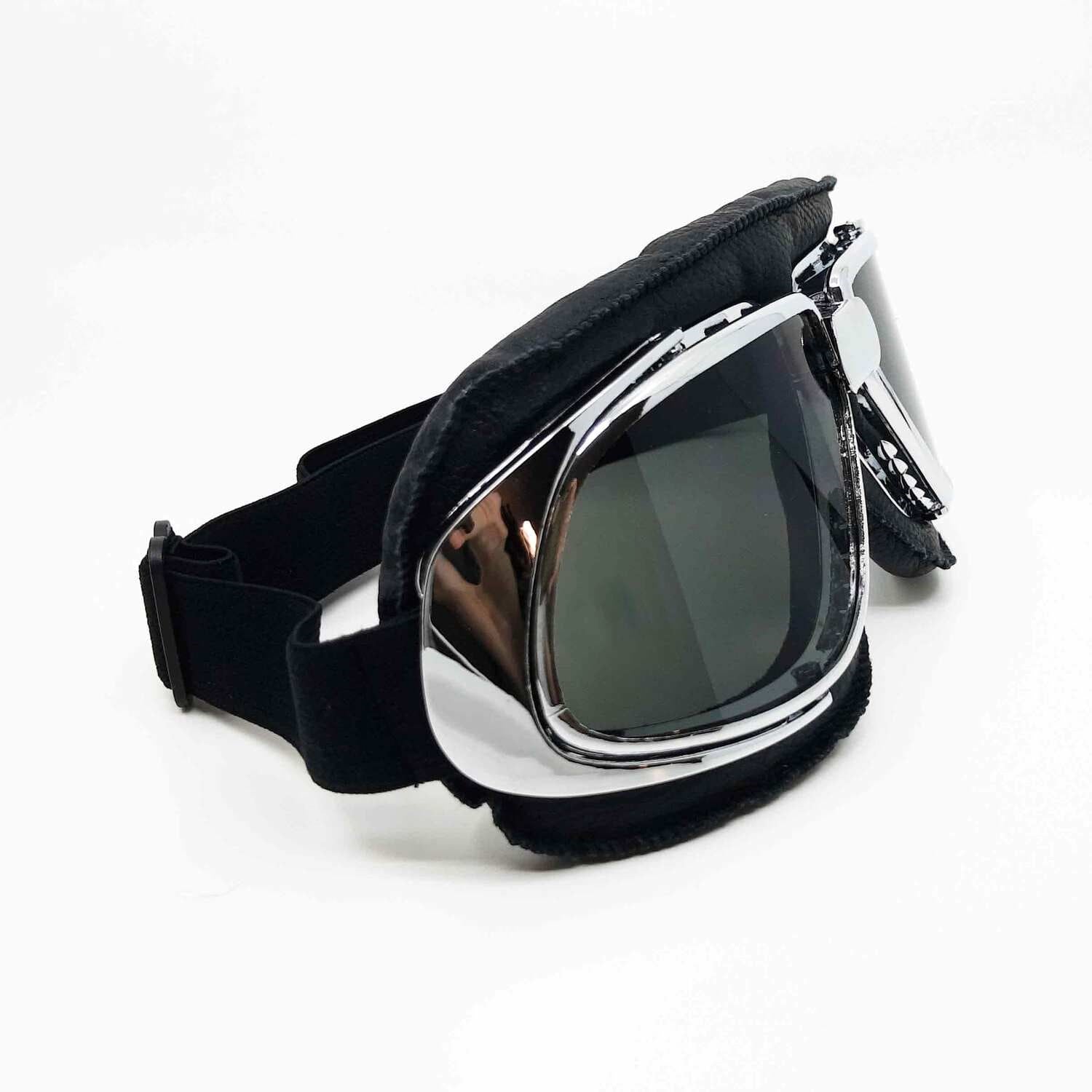 Chrome and Black Vintage Aviator Goggles
