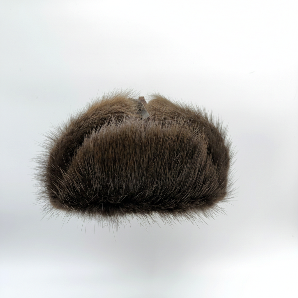 Beaver Fur Trapper Hat, Brown Leather