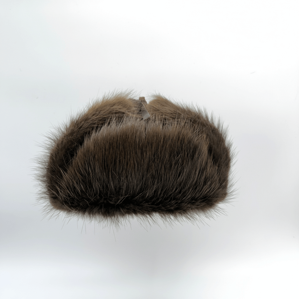 Beaver Fur Trapper Hat, Brown Leather