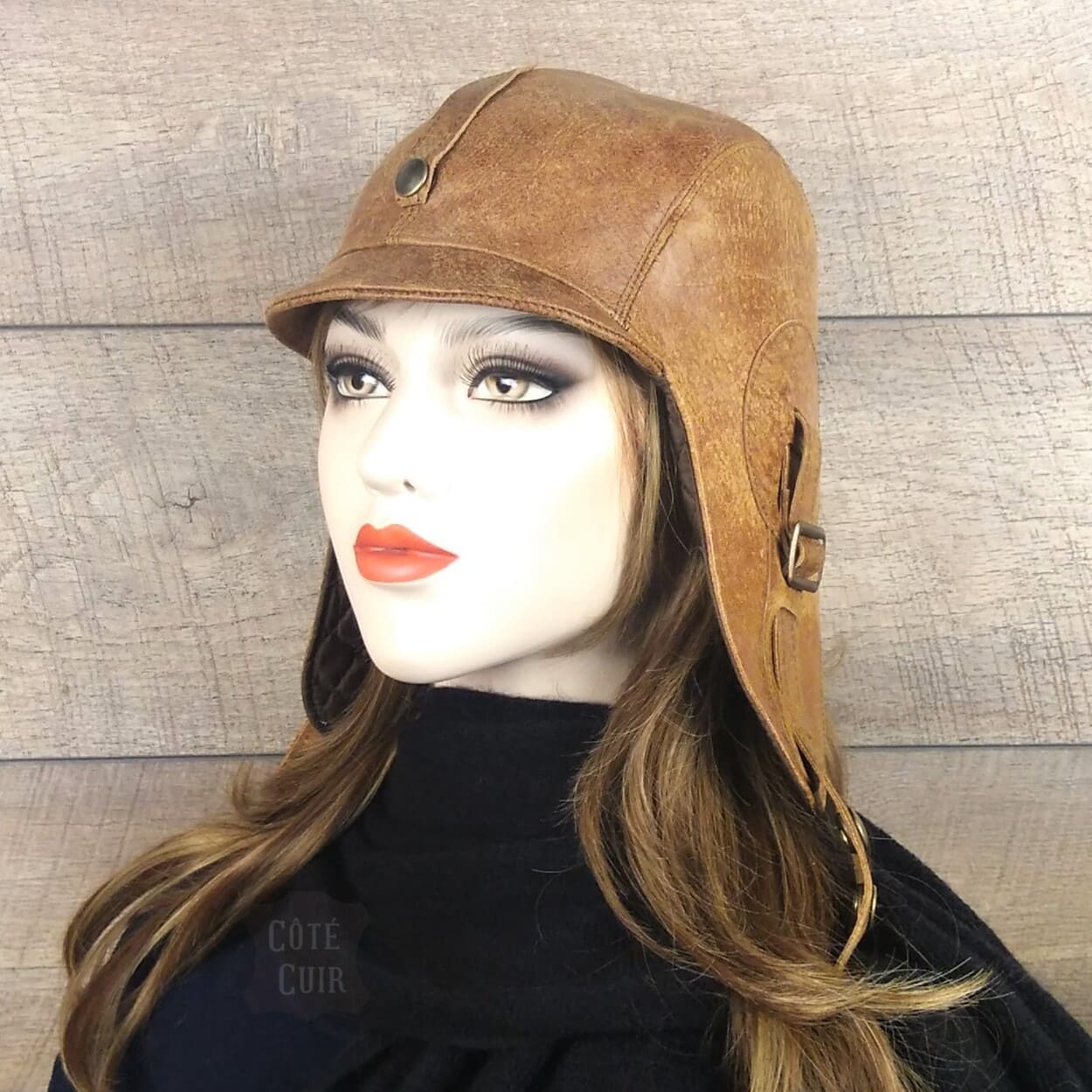 tan leather aviator hat