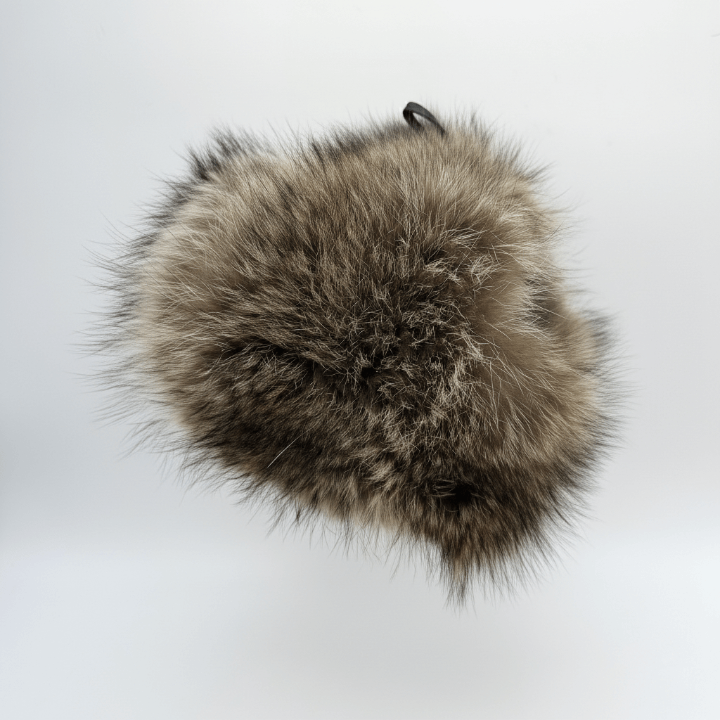 Raccoon Fur Trapper Hat, Black Leather