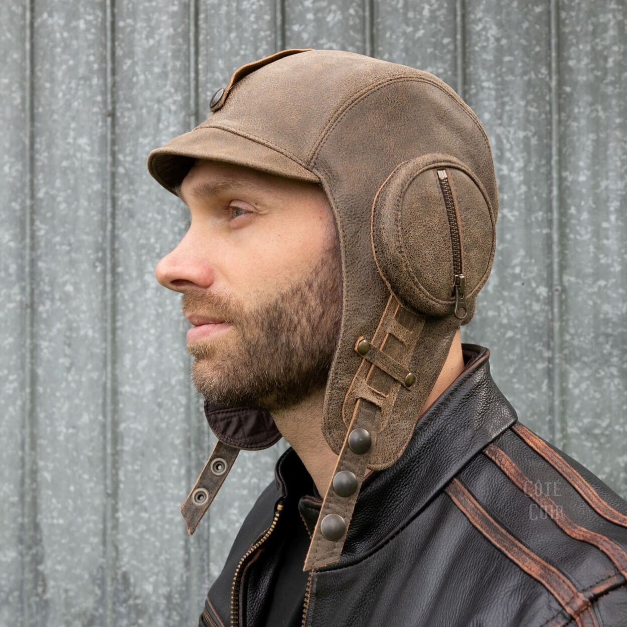 Vintage leather aviator helmet