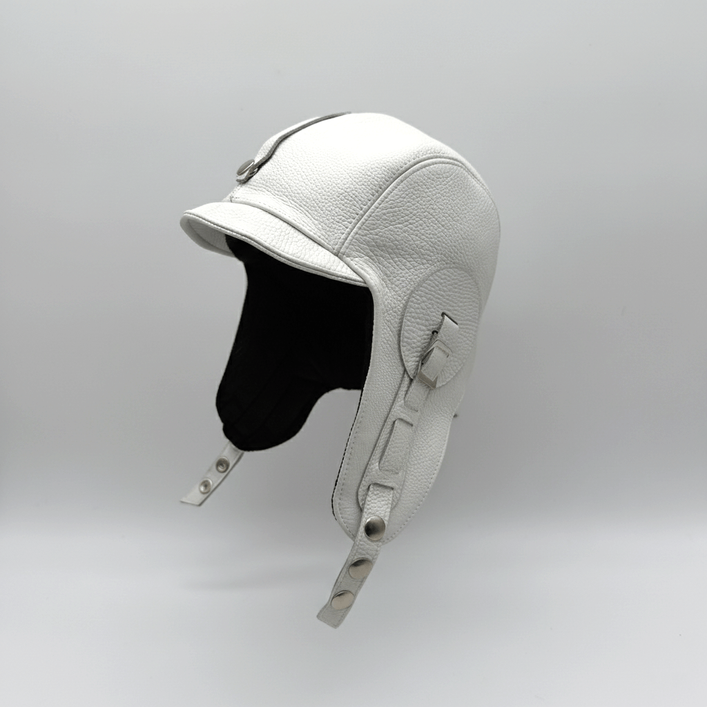White Leather Aviator Hat - Simon Model