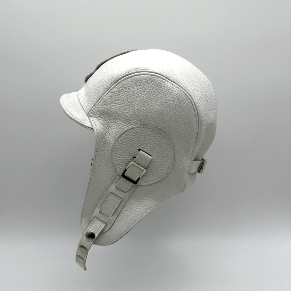 White Leather Aviator Hat - Simon Model