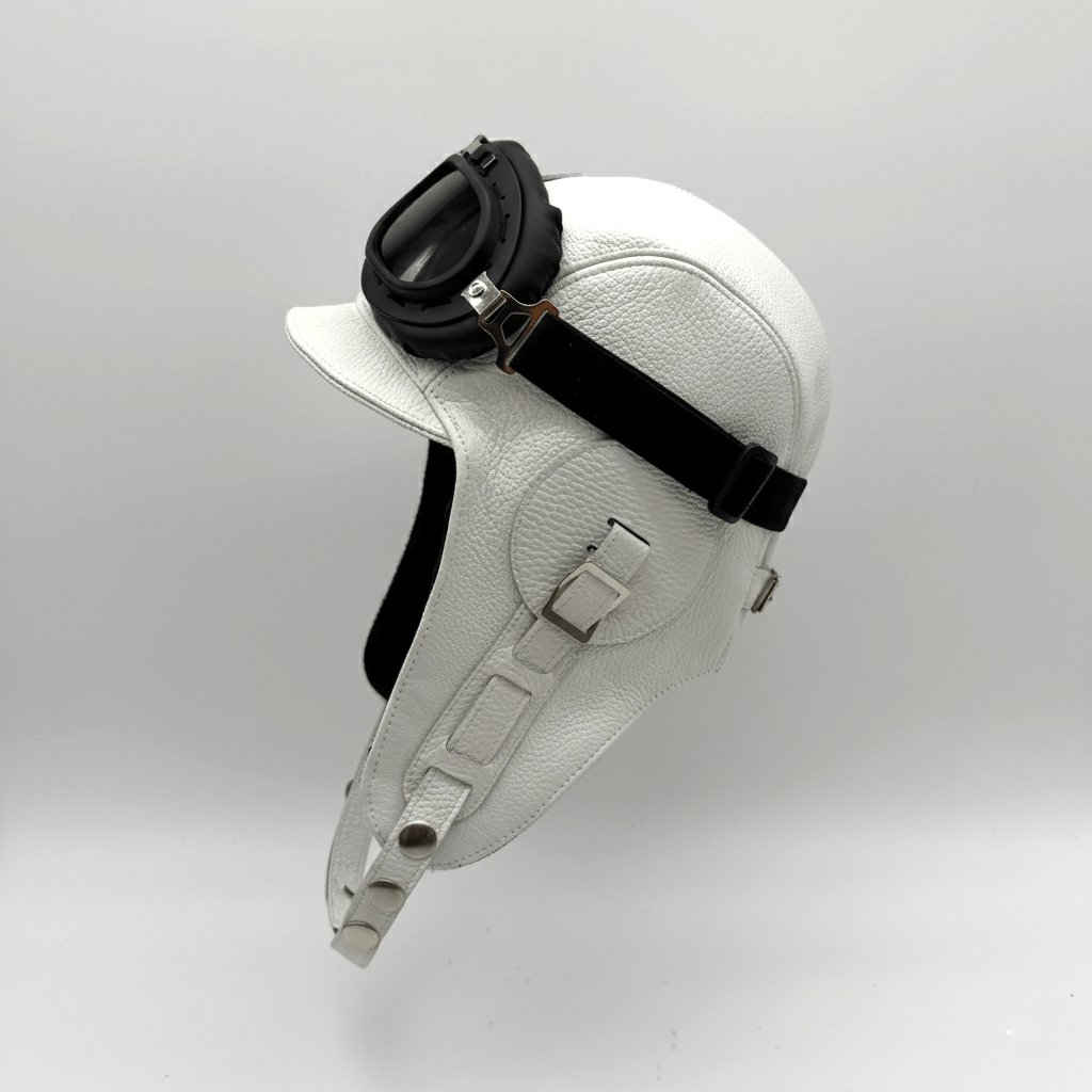 White Leather Aviator Hat - Simon Model