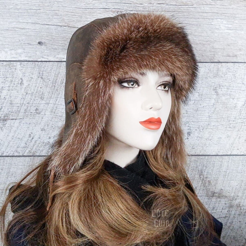 womens fur aviator trapper hat