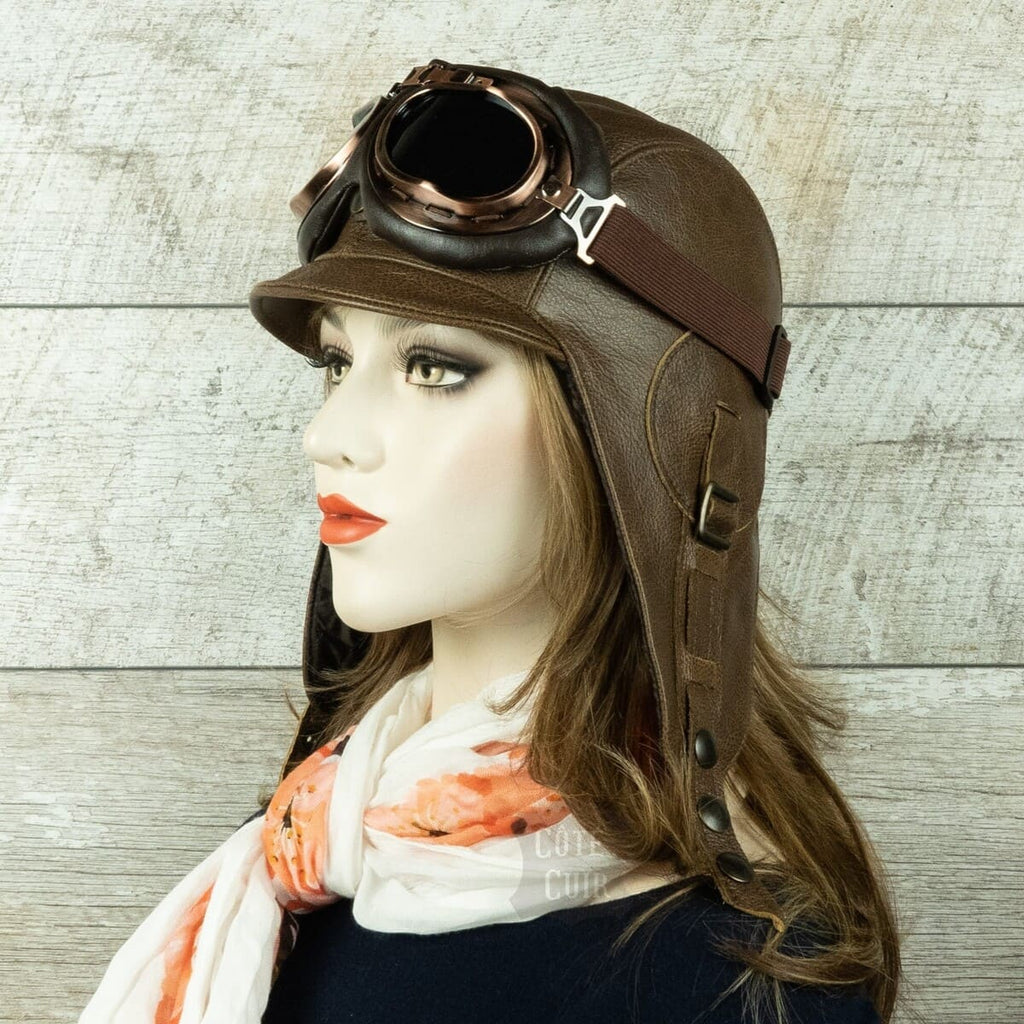 Women's leather aviator hat